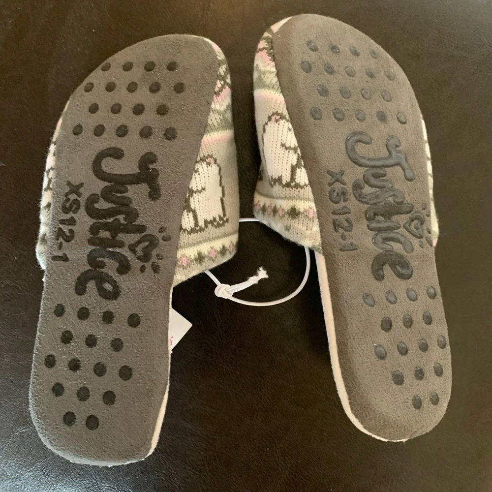 NWT justice polar bear slippers girls size XS extra small 12/1 & small 2-5